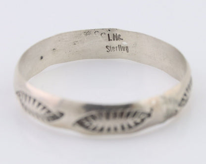 Navajo Hand Stamped Band 925 Silver 5.0 mm Signed Larry Chavez Size 13 C.80's