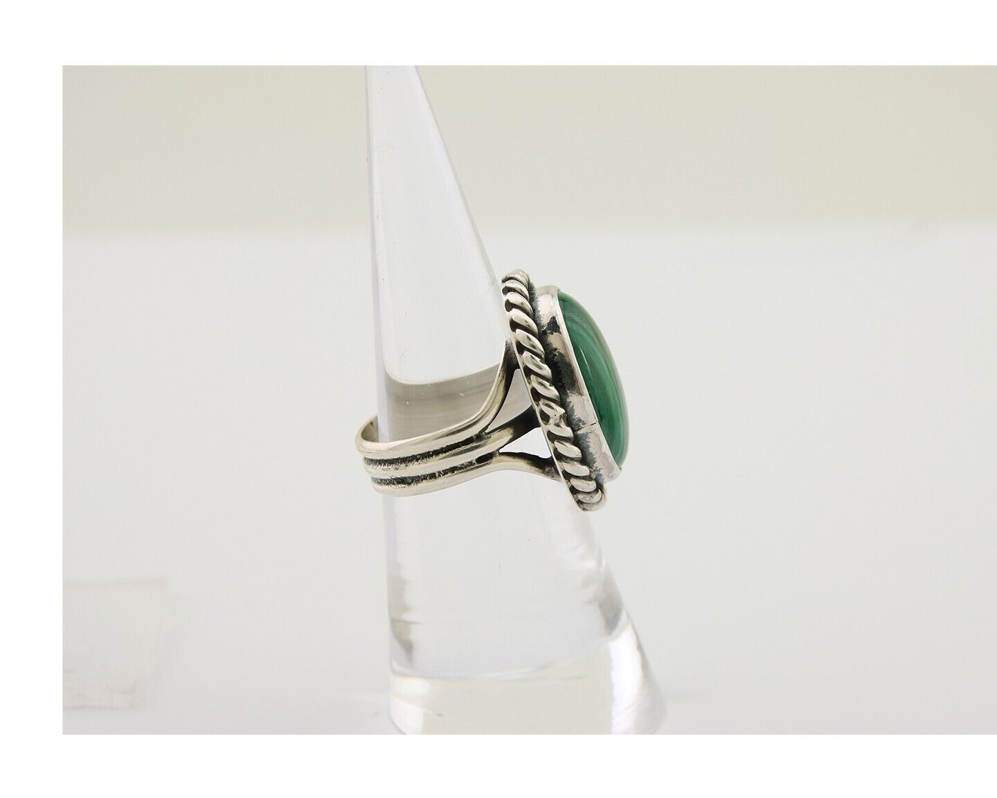 Navajo Ring 925 Silver Natural Malachite Native American Artist C.80's