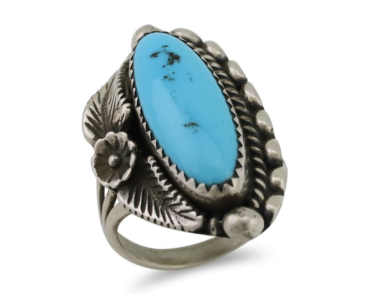 Navajo Ring 925 Silver Sleeping Beauty Turquoise Artist Signed SC C.80's