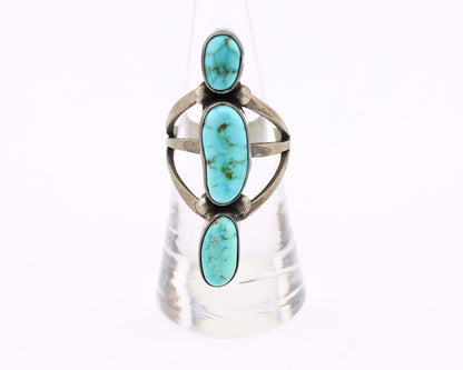 Navajo 3 Stone Ring 925 Silver Morenci Turquoise Native American Artist C.80's