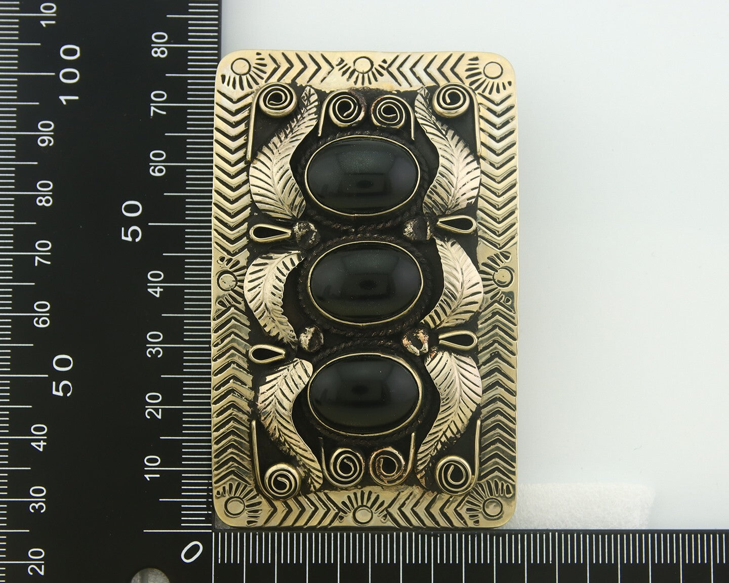 Navajo Concho Belt Buckle .999 Nickel Onyx Native American Artist 2x3 in C.80's