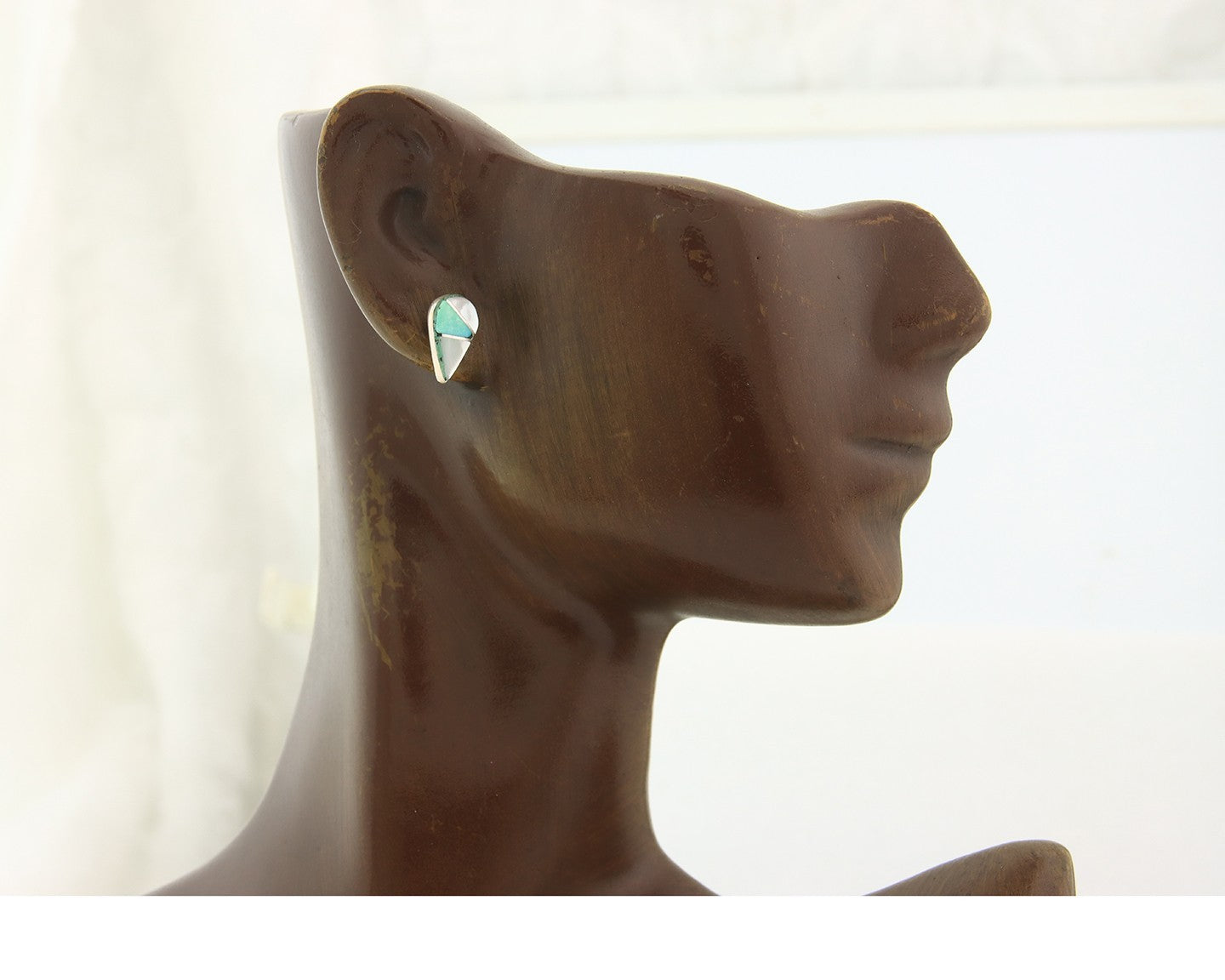 Navajo Earrings Sterling Silver Inlaid Turquoise & MOP Vintage Handmade