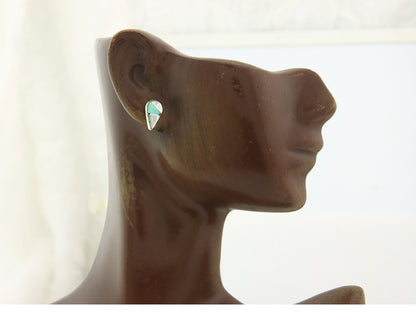 Navajo Earrings Sterling Silver Inlaid Turquoise & MOP Vintage Handmade