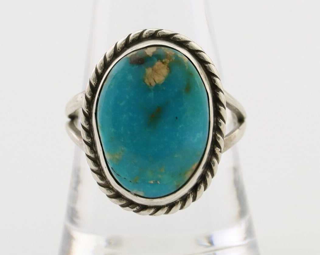 Navajo Ring 925 Silver Kingman Turquoise Native American Artist C.80's