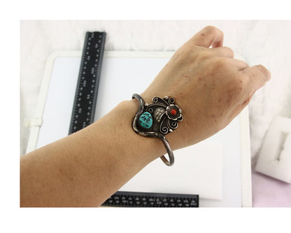 Vintage Navajo Bracelet 925 Silver Turquoise Tranditional Handmade Signed CJT