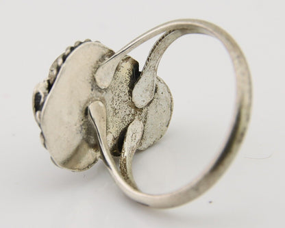 Navajo Handmade Ring 925 Silver Coral & Turquoise Native Artist C.80's