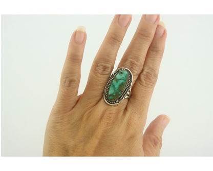 Navajo Ring 925 Sterling Turquoise Handmade Native Artist C.80's Size 7.25
