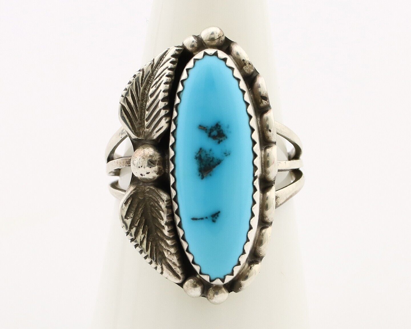 Navajo Ring 925 Silver Sleeping Beauty Turquoise Signed SC C.80's