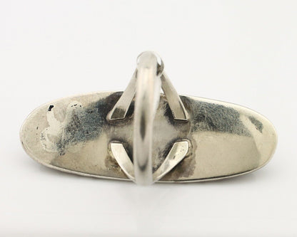 Navajo Ring 925 Silver Onyx Hand Stamped Native American Artist C.80's
