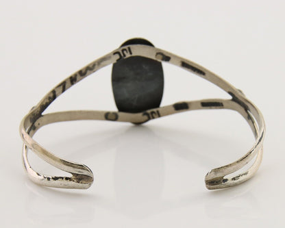 Navajo Hand Stamped Cuff Bracelet Malachite 925 Silver Artist Signed IJC C.80's