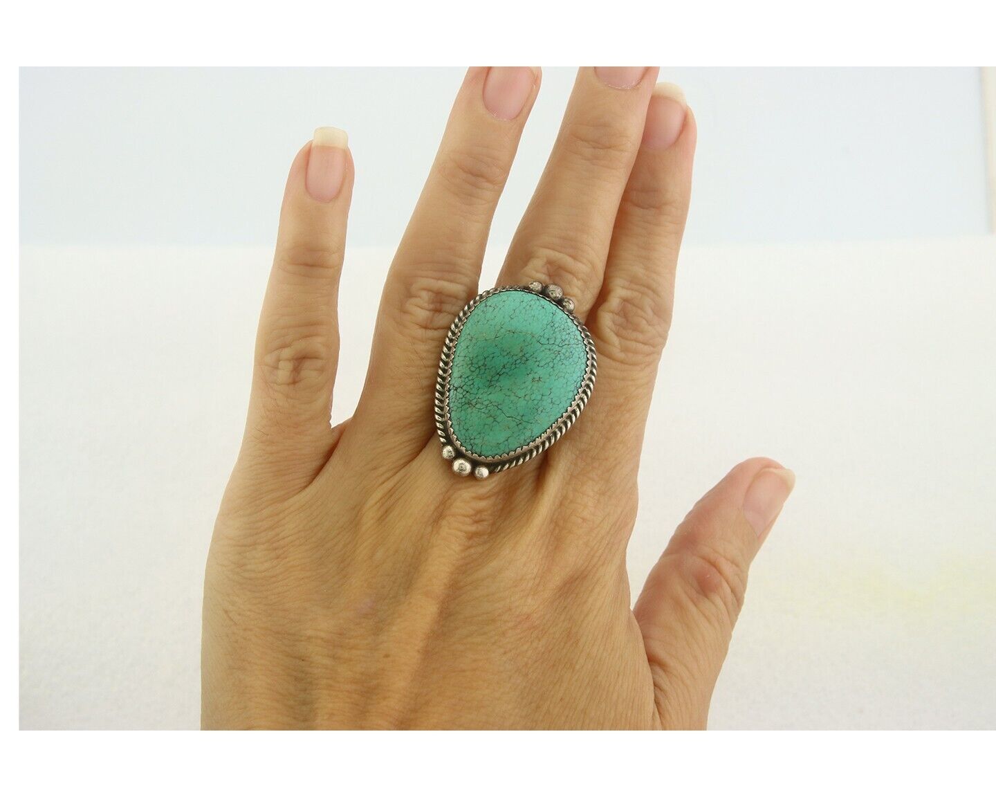 Navajo Ring 925 Sterling Mine 8 Turquoise Native Artist C.80's