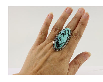 Navajo Handmade Ring 925 Silver Kingman Turquoise Artist Signed C.80's
