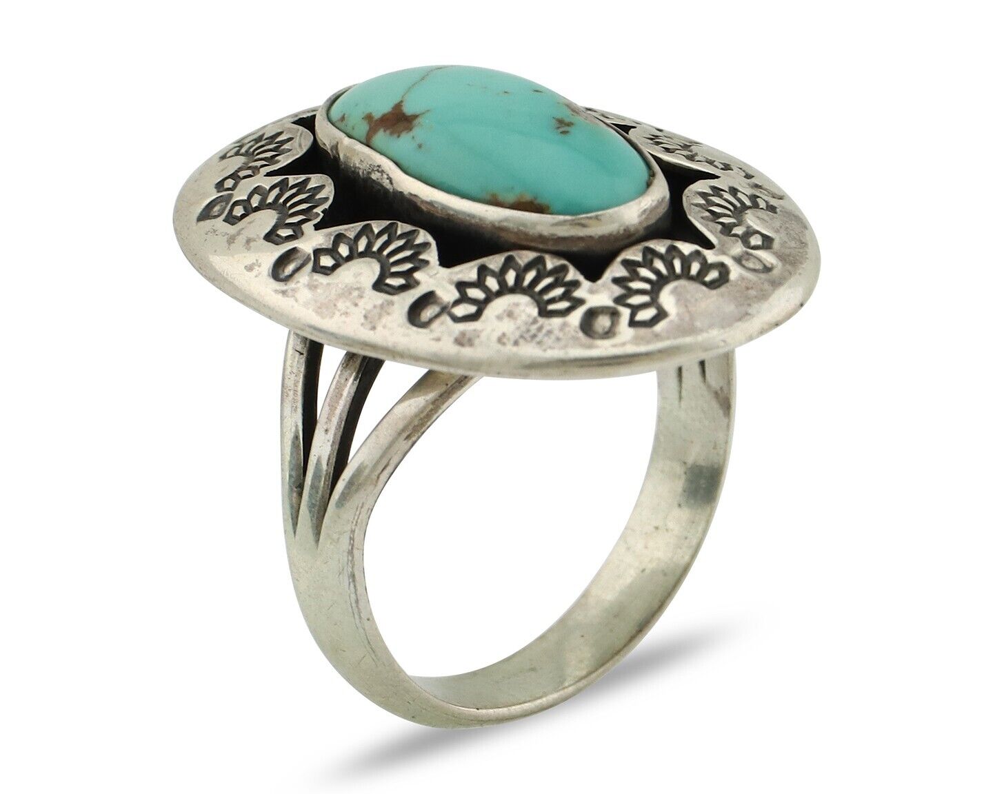 Navajo Ring 925 Silver Natural Blue Turquoise Signed M Montoya C.80's