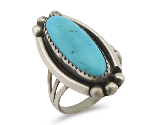Navajo Ring .925 Silver Sleeping Beauty Turquoise Signed SkyStone Creations C80s