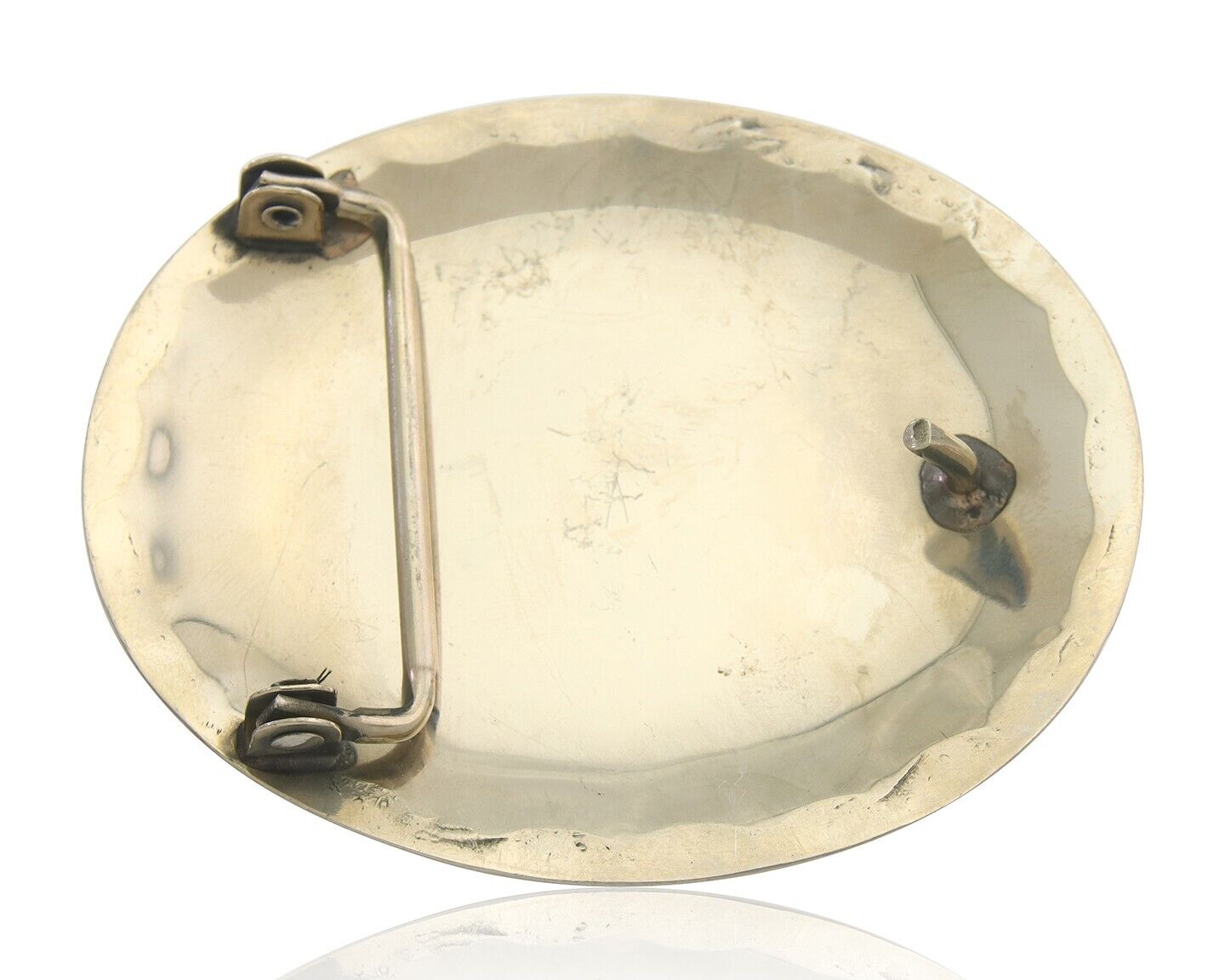 Navajo Belt Buckle .999 Nickel Buffalo Gemstone Signed 2.5 x 3.0 in C.80's