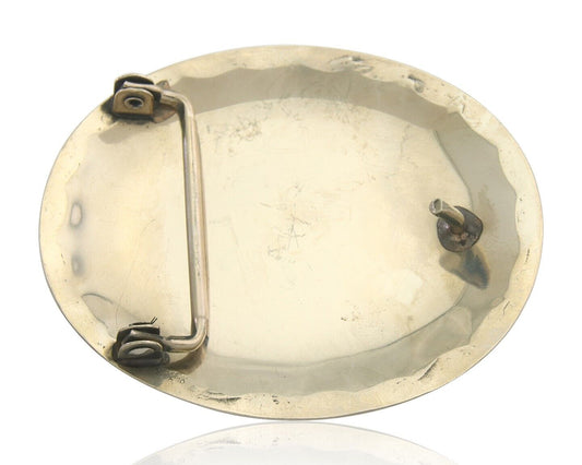 Navajo Belt Buckle .999 Nickel Buffalo Gemstone Signed 2.5 x 3.0 in C.80's