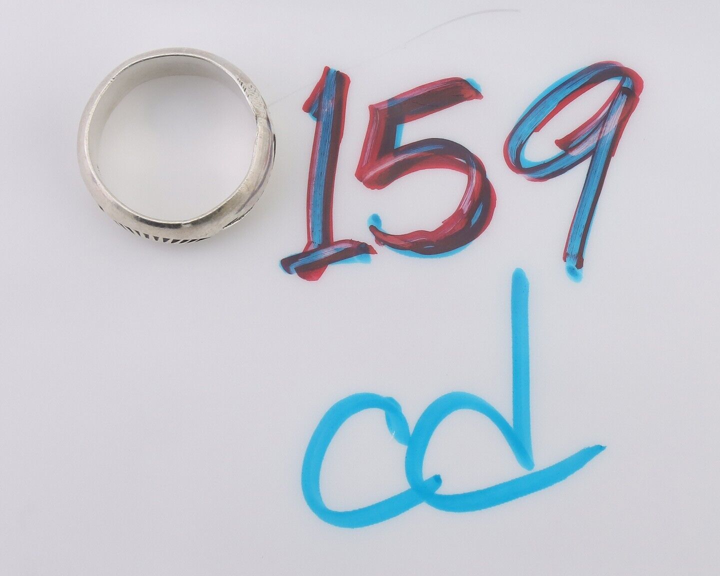 Navajo Hand Stamped Band 925 Silver 6.0 mm Signed Larry Chavez Size 5.0 C.80's