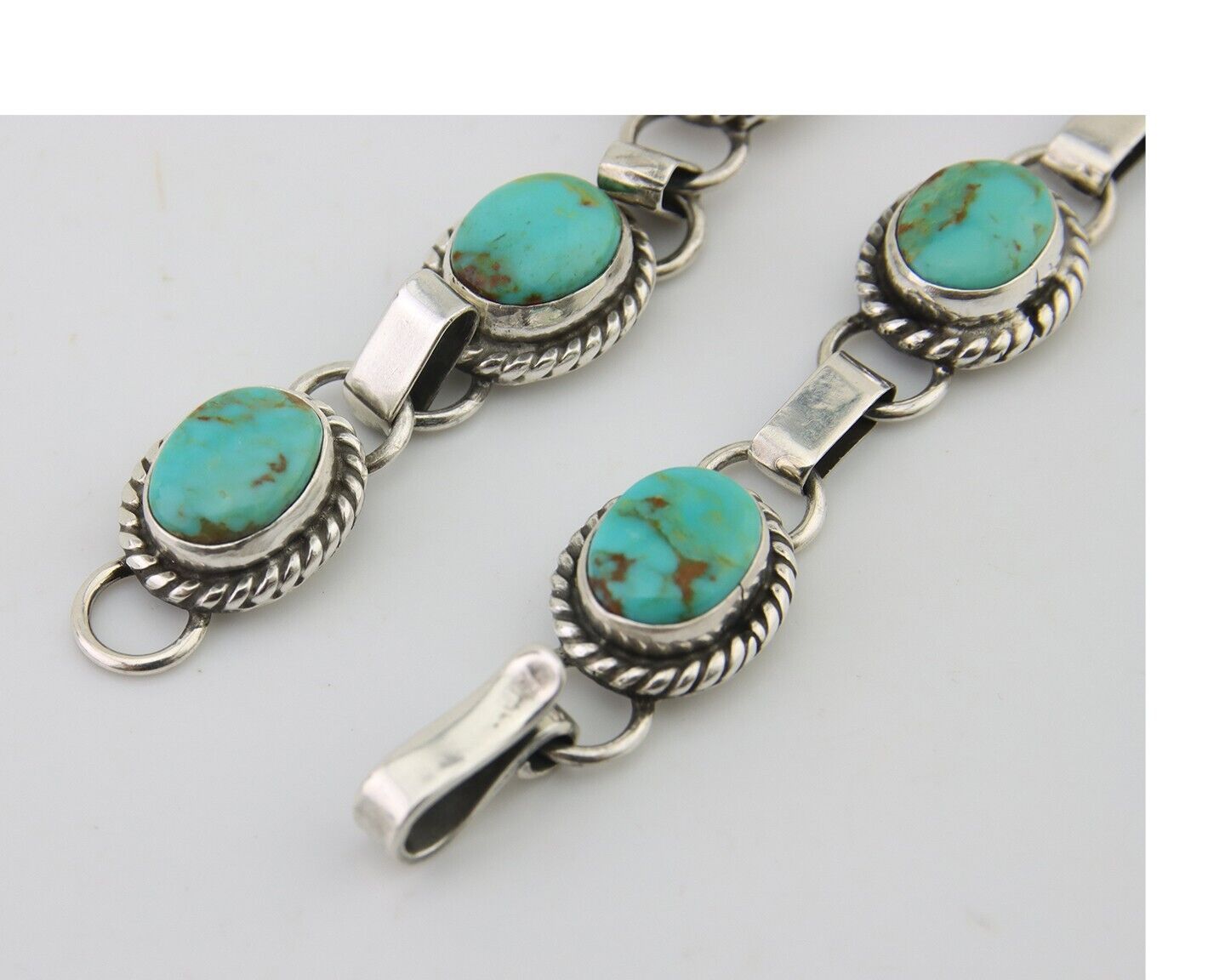 Navajo Bracelet 925 Silver Natural Blue Turquoise Native American Artist C.80's