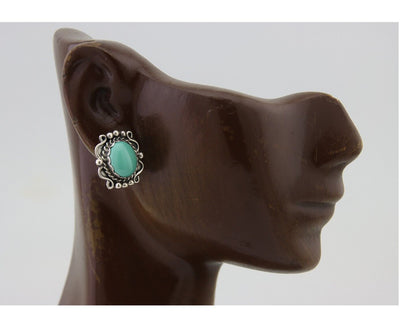 Navajo Earrings 925 Natural Turquoise Native Artist Signed VM C.80's