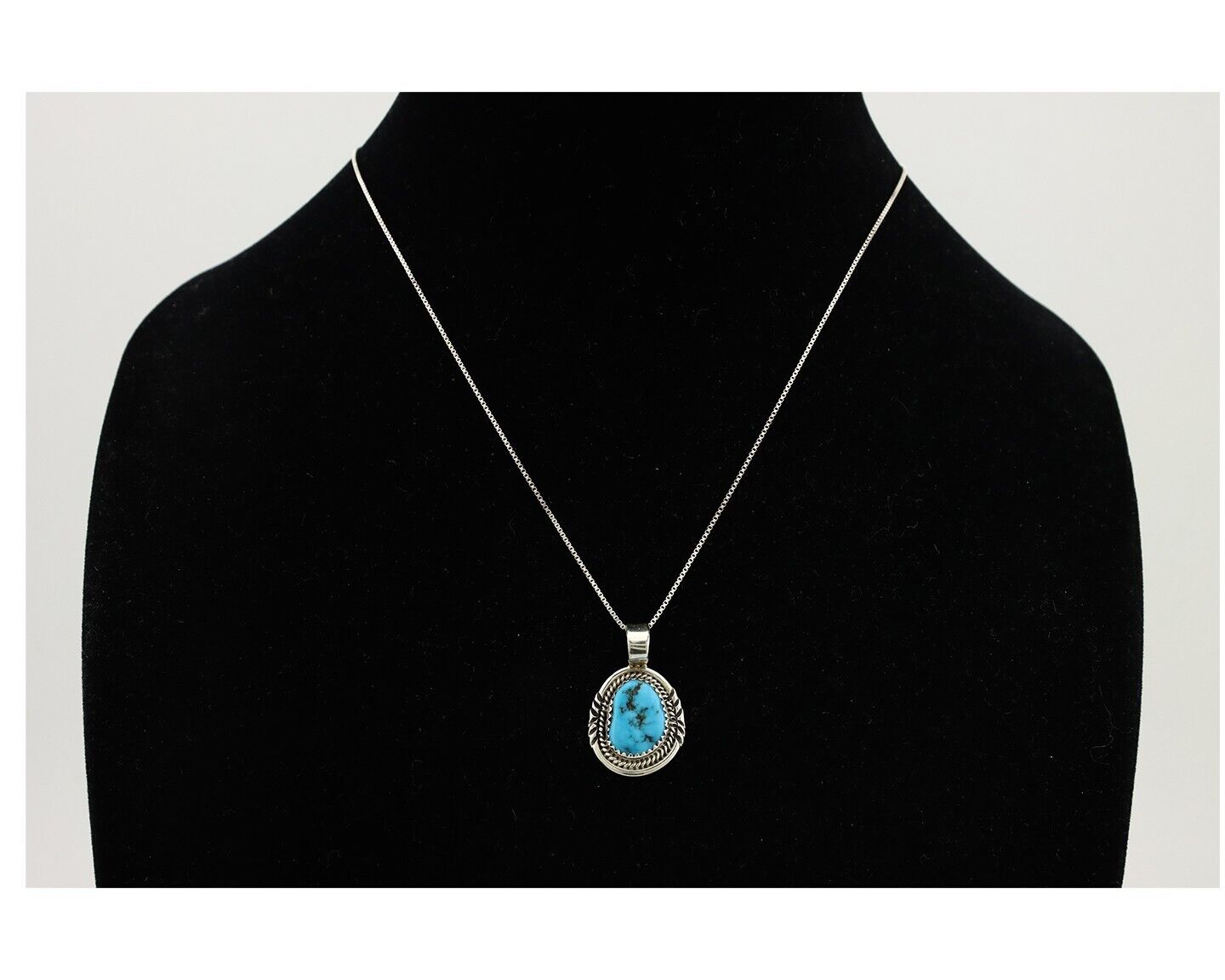 Navajo Necklace 925 Silver Sleeping Beauty Turquoise Signed Anna Begay C.80's