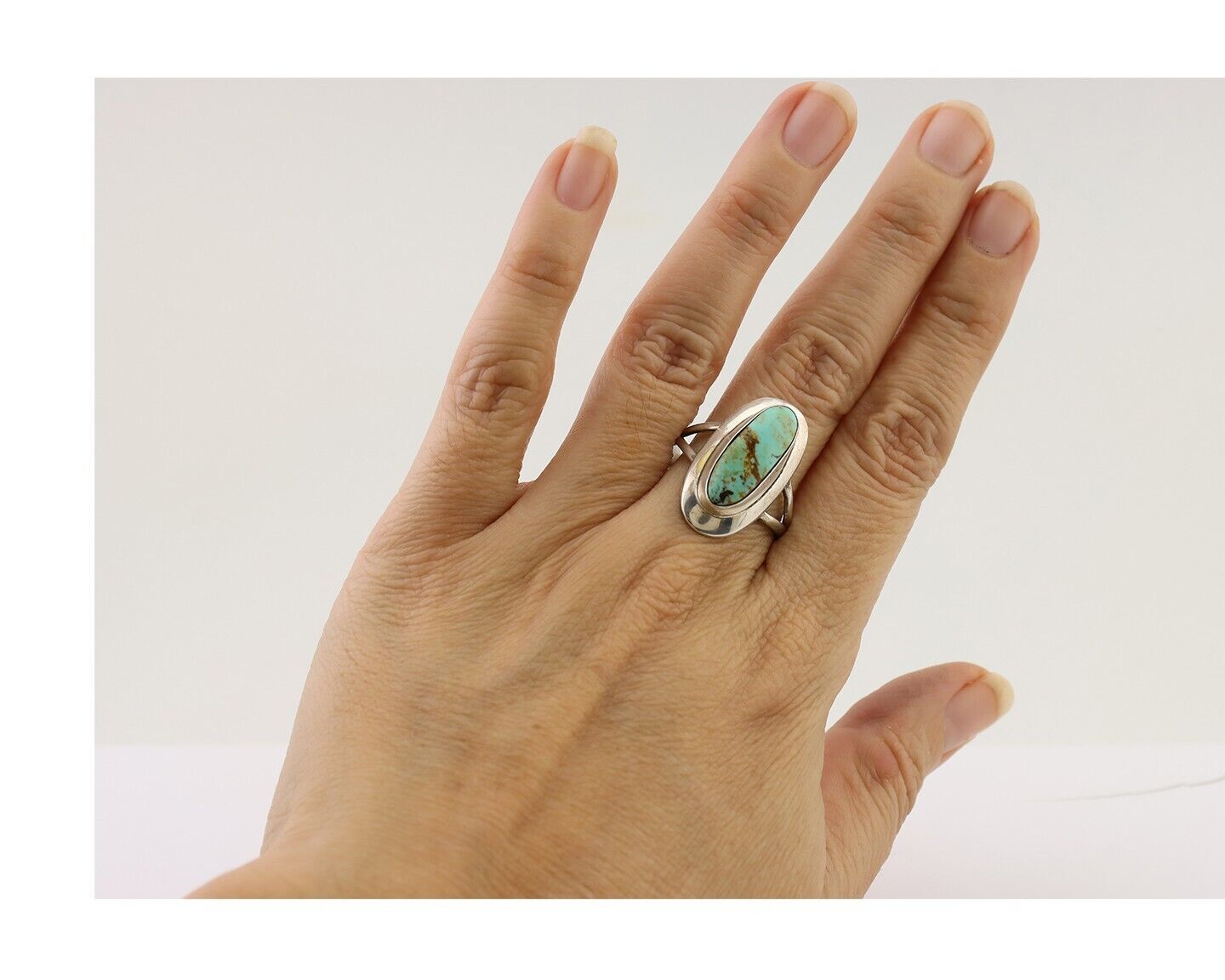 Navajo Handmade Ring 925 Silver Blue Turquoise Artist Signed Kachina C.80's