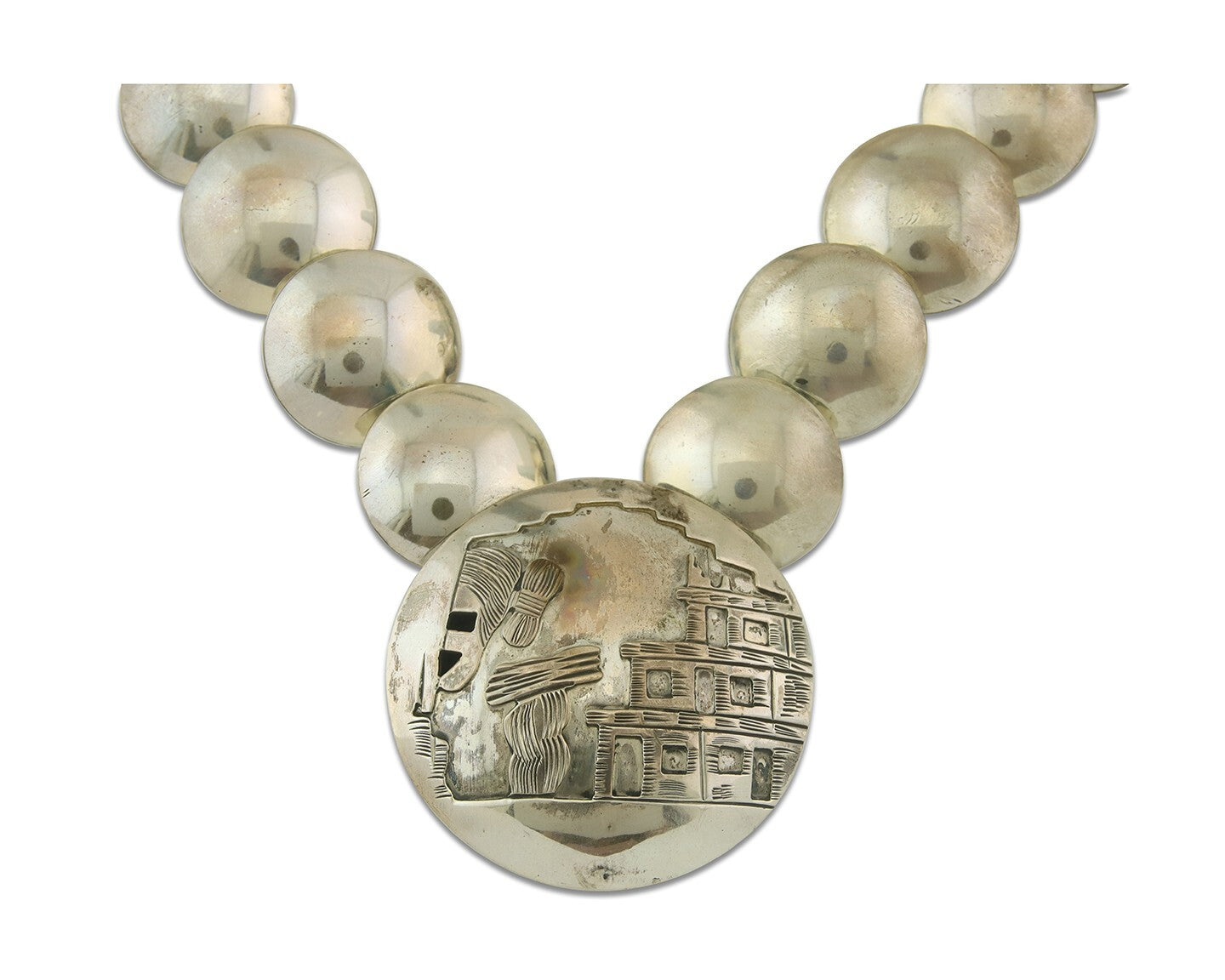 Vintage Navajo Bead Necklace 925 Siilver Turquoise Hand Stamped Native Artist