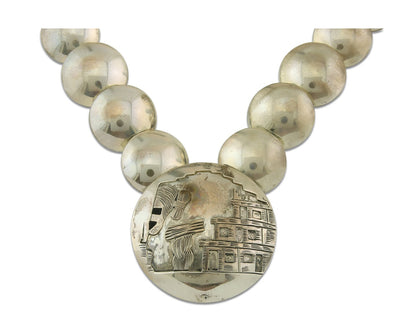 Vintage Navajo Bead Necklace 925 Siilver Turquoise Hand Stamped Native Artist