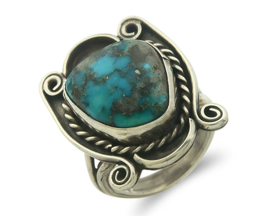 Navajo Men Ring 925 Sterling Natural Blue Turquoise Native Artist C80 Size 10.25