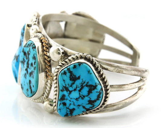 Men Navajo Cuff Bracelet Sterling Silver Turquoise Vintage Native Signed SD