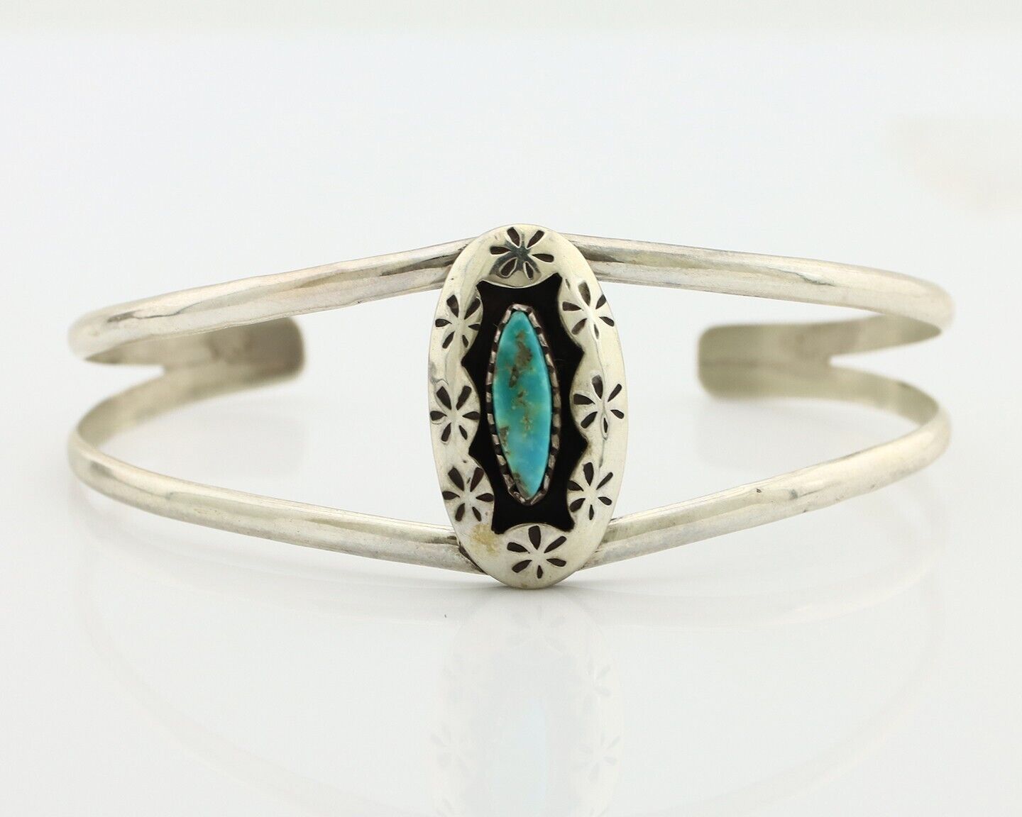 Navajo Bracelet 925 Silver Kingman Turquoise Artist Signed IJC C.80's