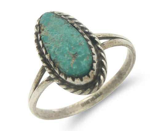 Navajo Ring 925 Sterling Natural Turquoise Native Artist C.80's Size 8.25
