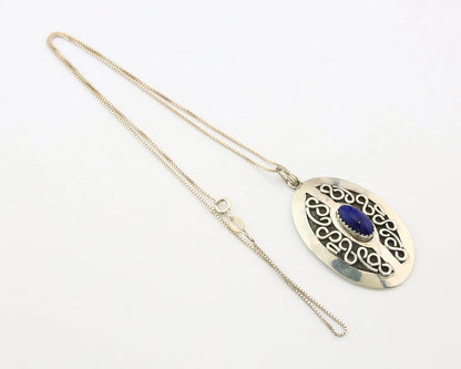 Navajo Necklace Sterling Silver Authentic Lapis Vintage Native Artist Handmade