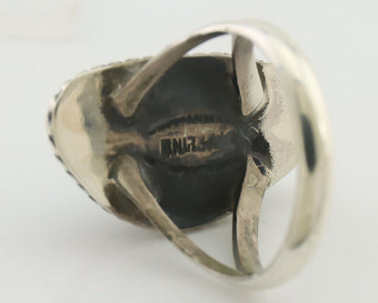 Navajo Ring 925 Silver Blue Gem Turquoise Artist Signed Rabbit Stick C.80's