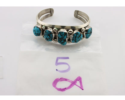 Navajo Bracelet 925 Silver Nugget Sleeping Beauty Turquoise Artist Signed JR C80
