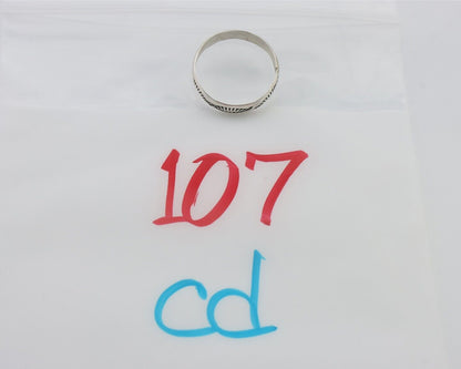 Navajo Hand Stamped Band 925 Silver 5.0 mm Signed Larry Chavez Size 9.75 C.80's