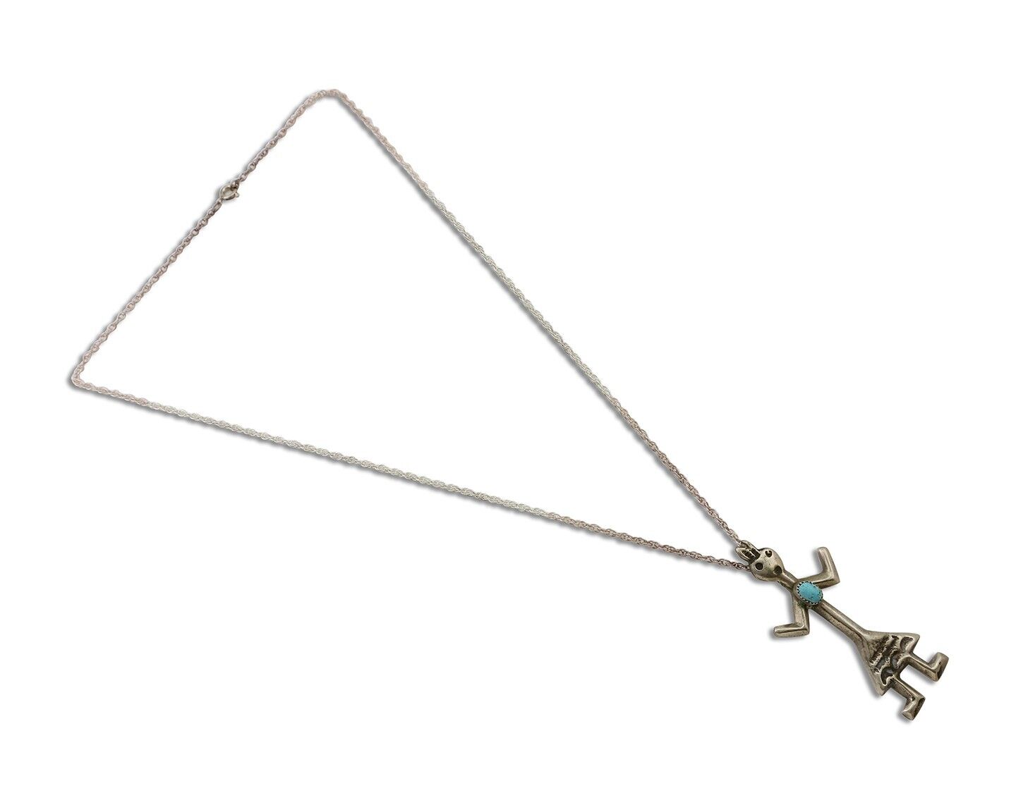 Navajo Turquoise Necklace 925 Silver Sand Cast Dancer C.80's