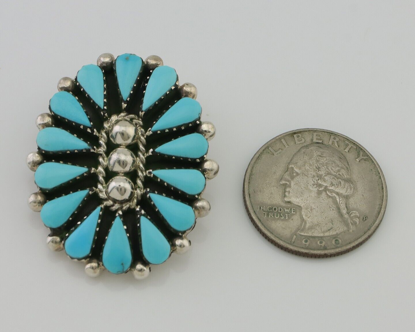 Navajo Pin Pendant 925 Silver Blue Turquoise Signed Benson Yazzie C.80's