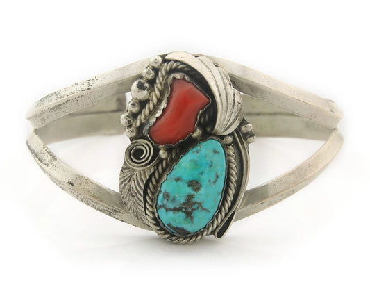 Navajo Cuff Bracelet Sterling Silver Natural Gemstone Vintage Native Signed JM