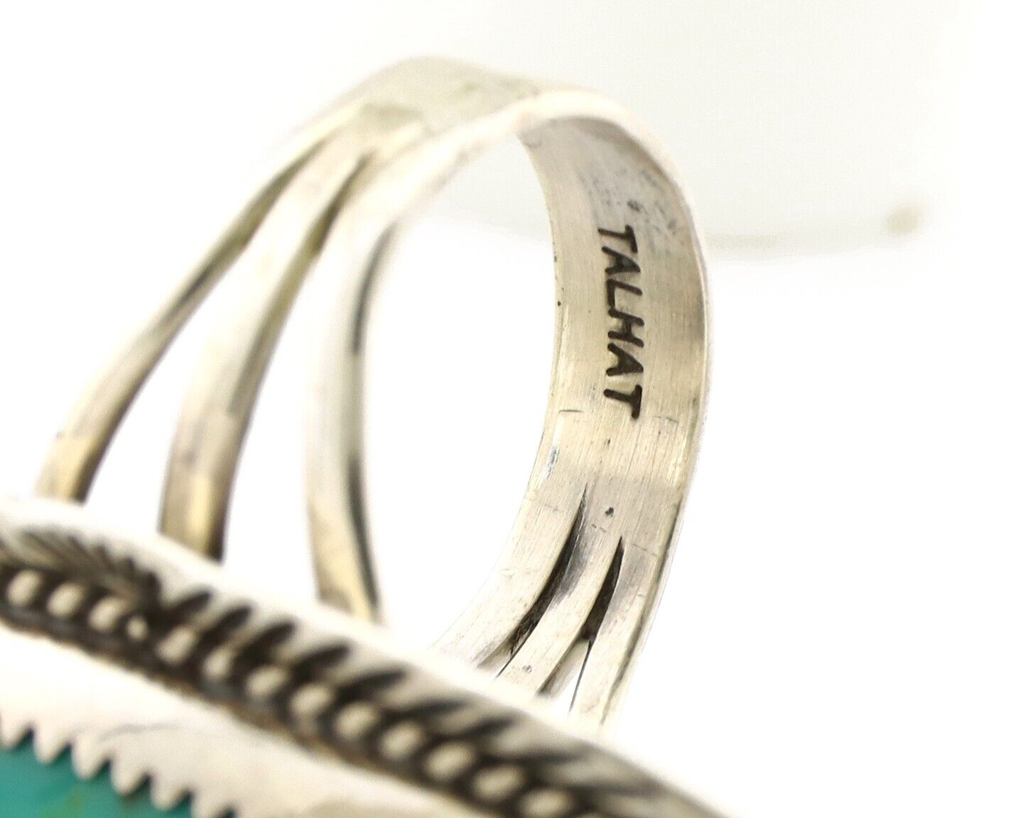 Navajo Ring 925 Silver Natural Mined Turquoise Artist Signed TALHAT C.80's
