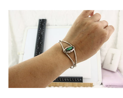 Vintage Navajo Bracelet 925 Silver Natural Malachite Handmade