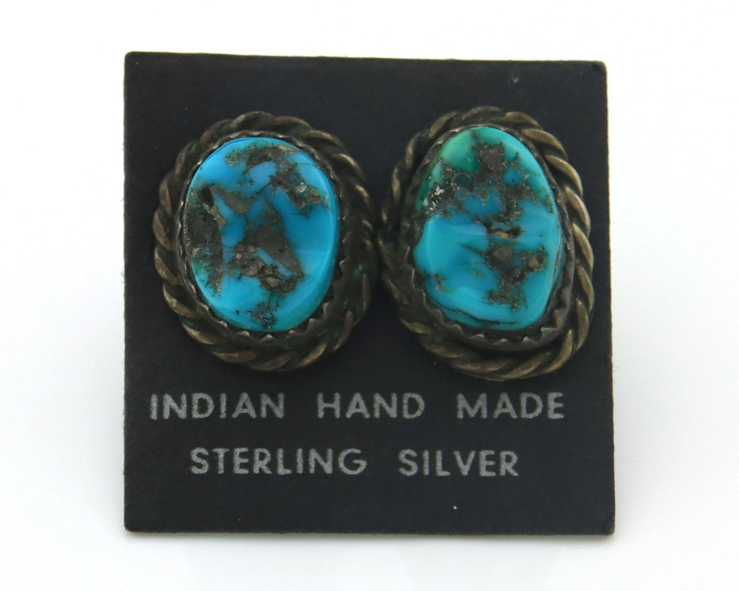 Navajo Earrings Sterling Silver Natural Turquoise Vintage Handmade