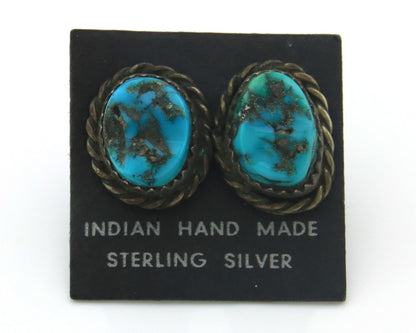Navajo Earrings Sterling Silver Natural Turquoise Vintage Handmade