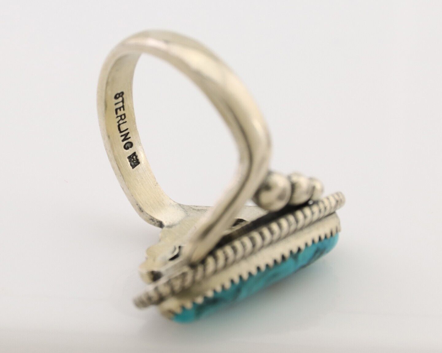 Navajo Ring 925 Silver Natural Kingman Turquoise Signed Wheeler MFG C.80's