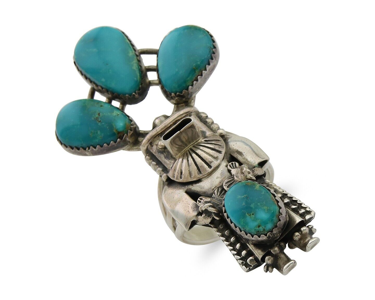 Navajo Kachina Ring 925 Silver Gem Turquoise Signed Broken Arrow C.80's