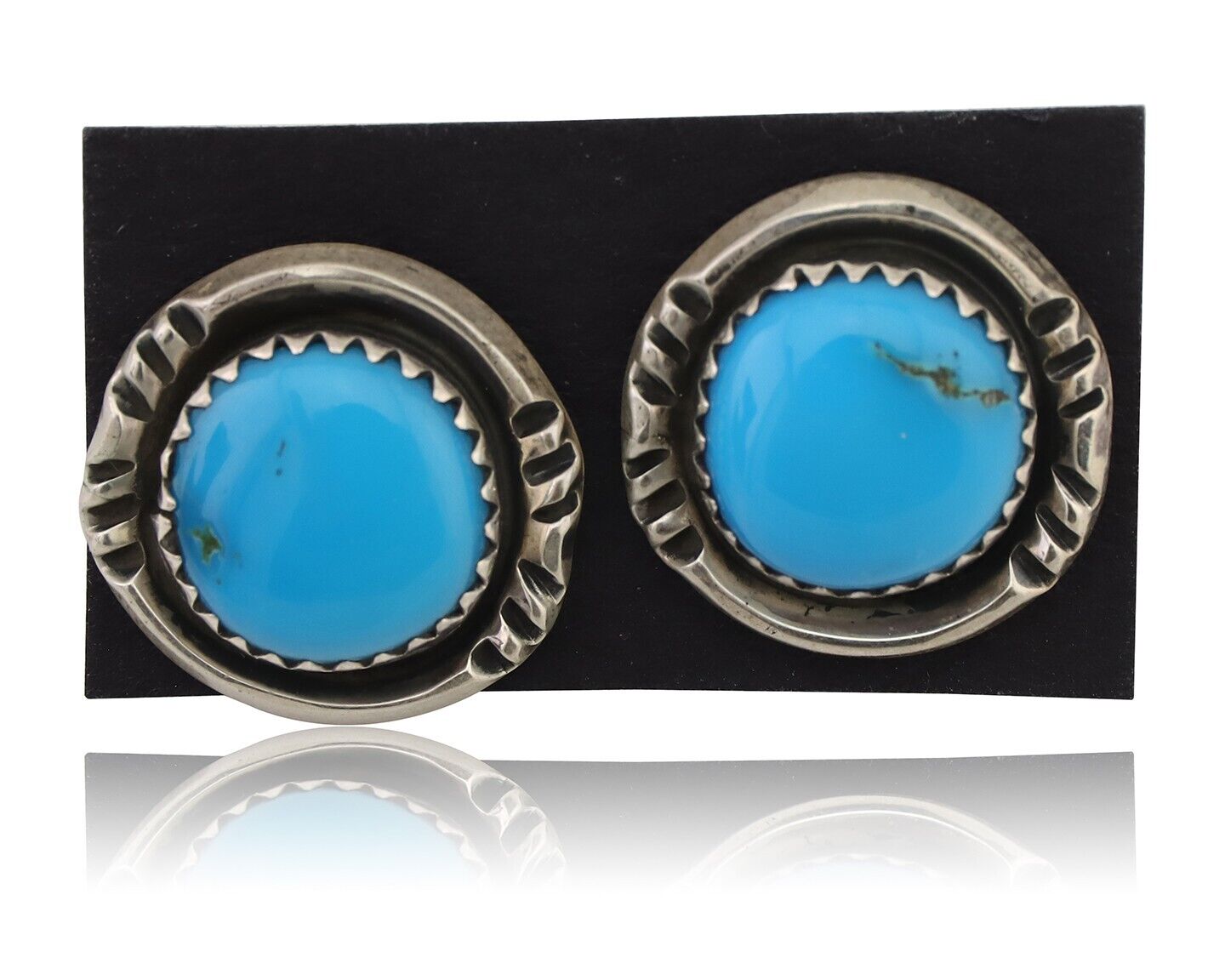 Navajo Earrings 925 Silver Natural Blue Turquoise Native American Artist C.80s
