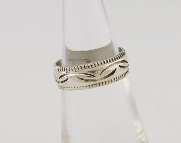Navajo Hand Stamped Band 925 Silver 6.0 mm Native Artist Size 5.25 C.80's
