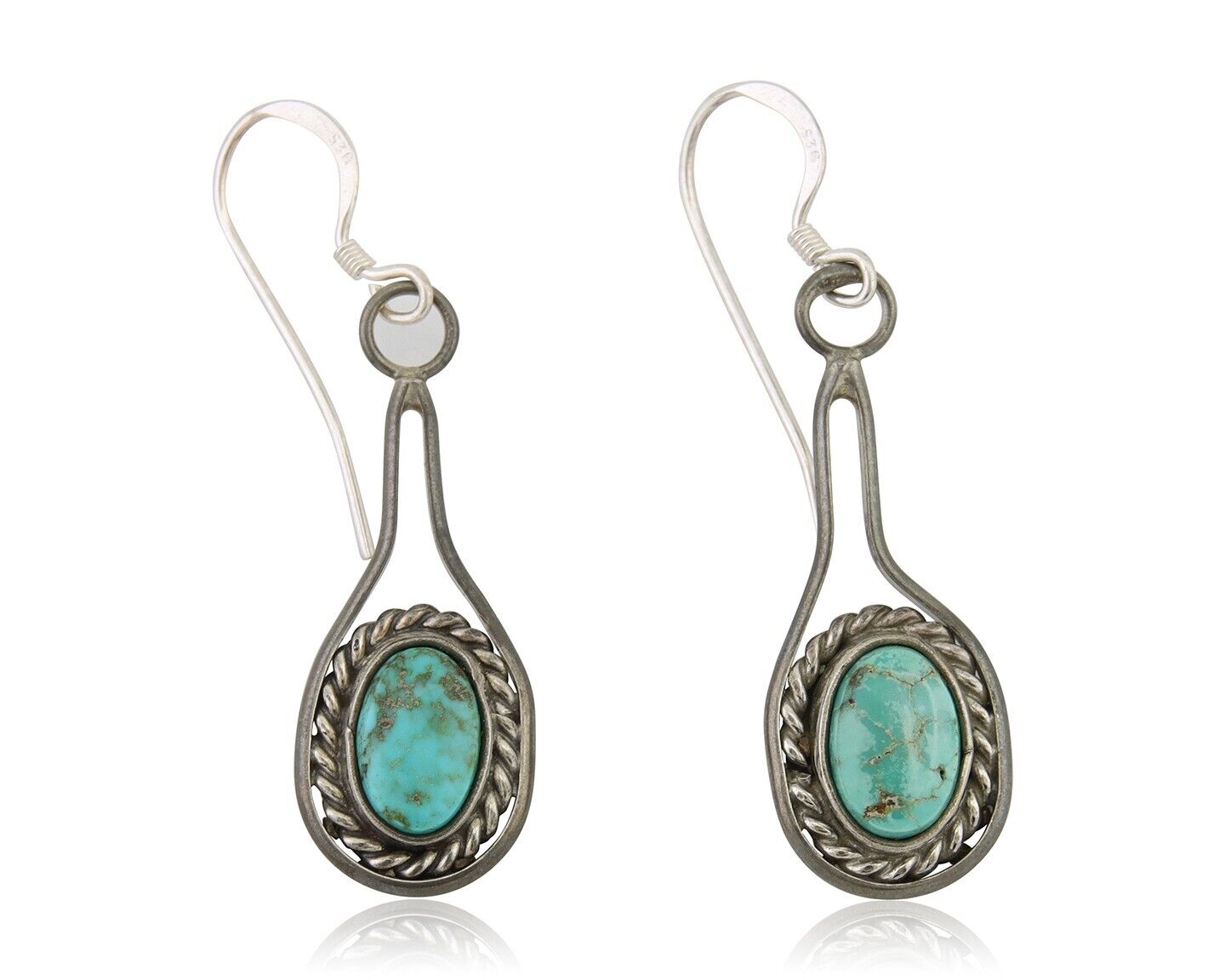Navajo Dangle Earrings 925 Silver Natural Turquoise Native American Artist C.80s