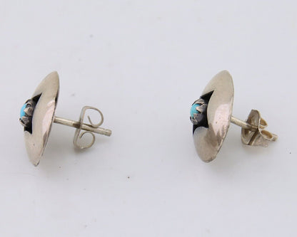 Navajo Shield Earrings 925 Silver Natural Turquoise Native American Artist C.80s