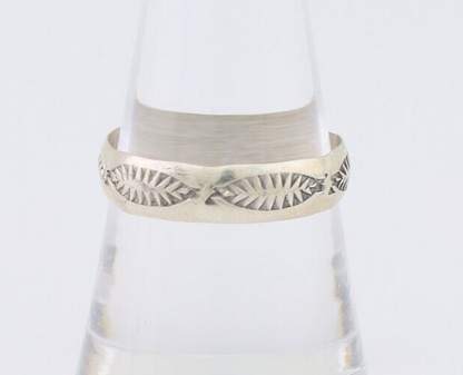 Navajo Hand Stamped Band 925 Silver 5.0 mm Signed Larry Chavez Size 8.5 C.80's