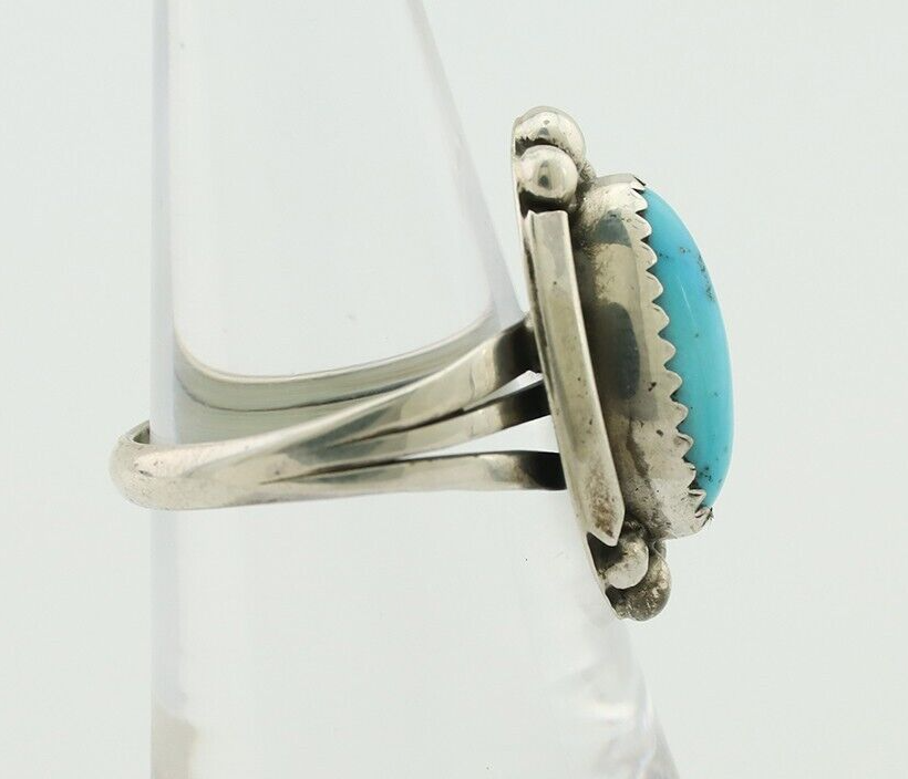 Navajo Ring 925 Silver Sleeping Beauty Turquoise Artist Signed SC C80s